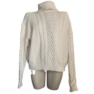 Sperry Womens Cable Knit Turtleneck Sweater Cream White Cotton Blend Large